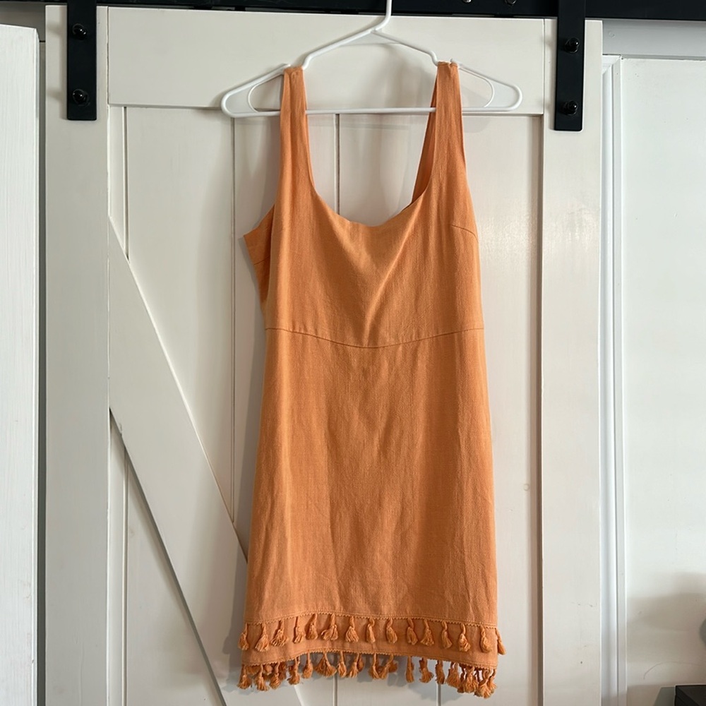 Lulus Feel the Sunshine Washed Orange Tassel Mini Dress new with tags NWT